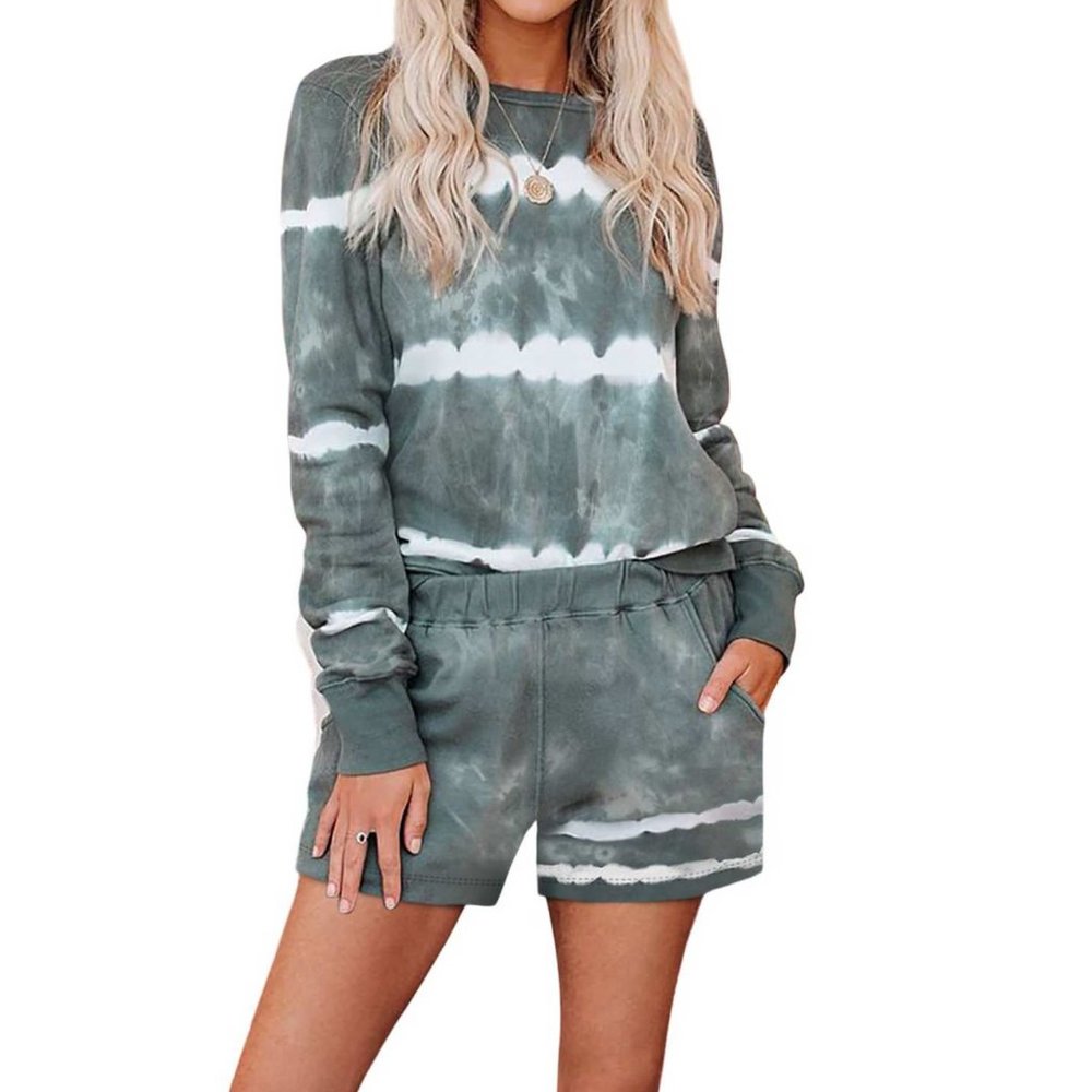 Tie-dyed Stripes Long Sleeve Shorts Lounge Set MEDIUM (606) - Picture 1 of 6